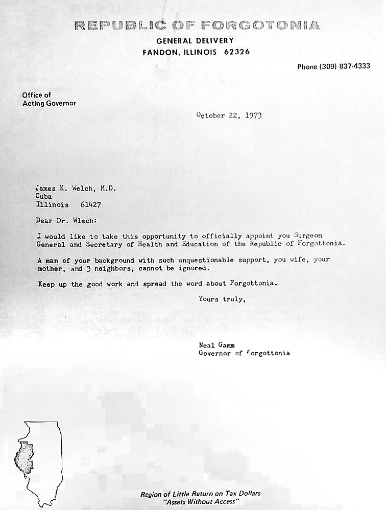 Forgottonia Surgeon General Appointment On Letterhead